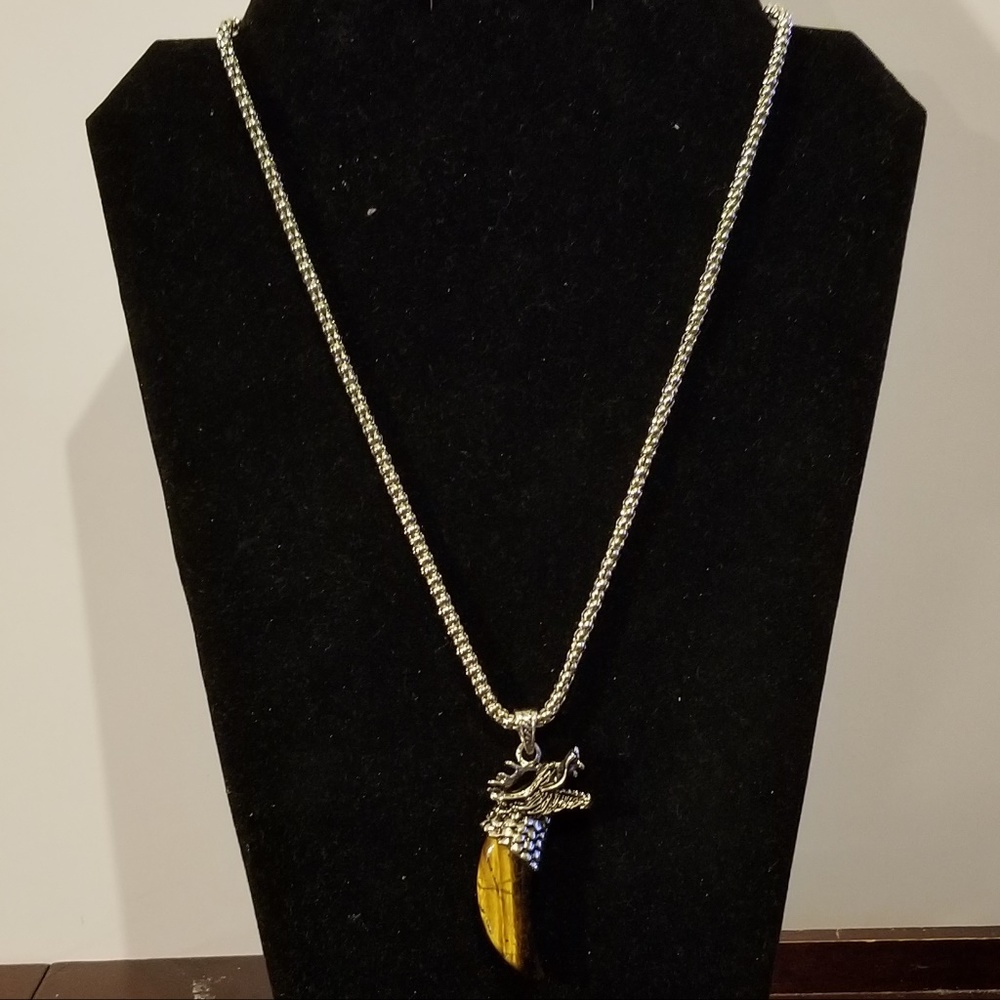 Silver Dragon Fang Tiger Eye Necklace